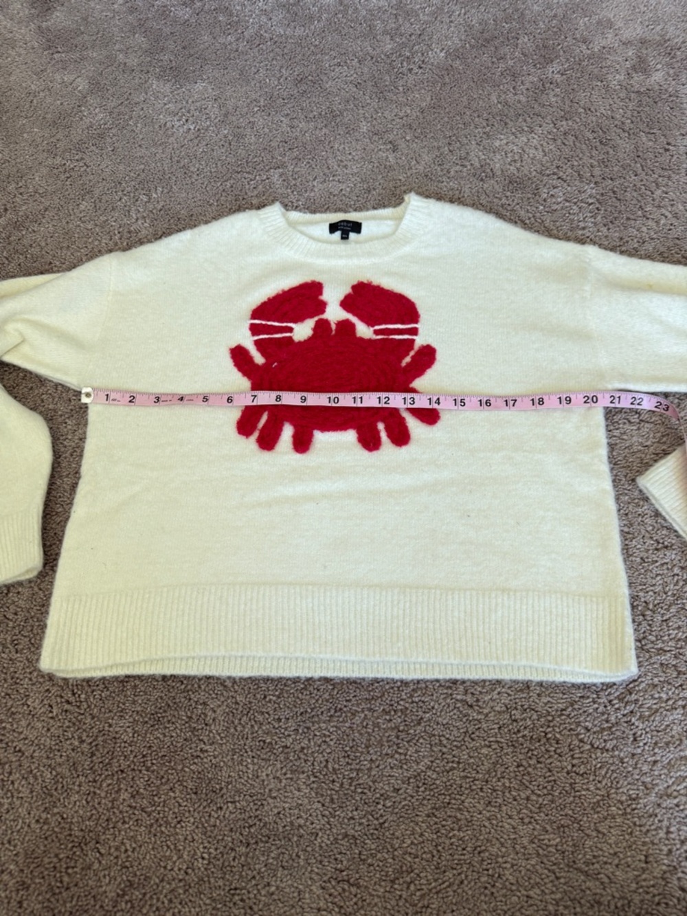 debut Cream Crewneck Sweater with Red Crab Graphic - Picture 4 of 8
